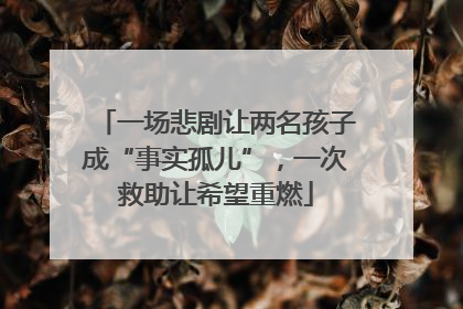 一场悲剧让两名孩子成“事实孤儿”，一次救助让希望重燃